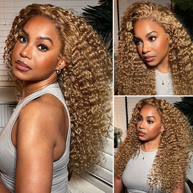 Blonde Curly Wig #27 Color Preplucked 13x4 Frontal HD Lace Wig 100% Human Hair For Women