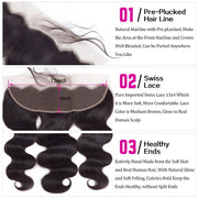 Brazilian Body Wave 4 Bundles with 13*4 Lace Frontal Virgin Human Hair