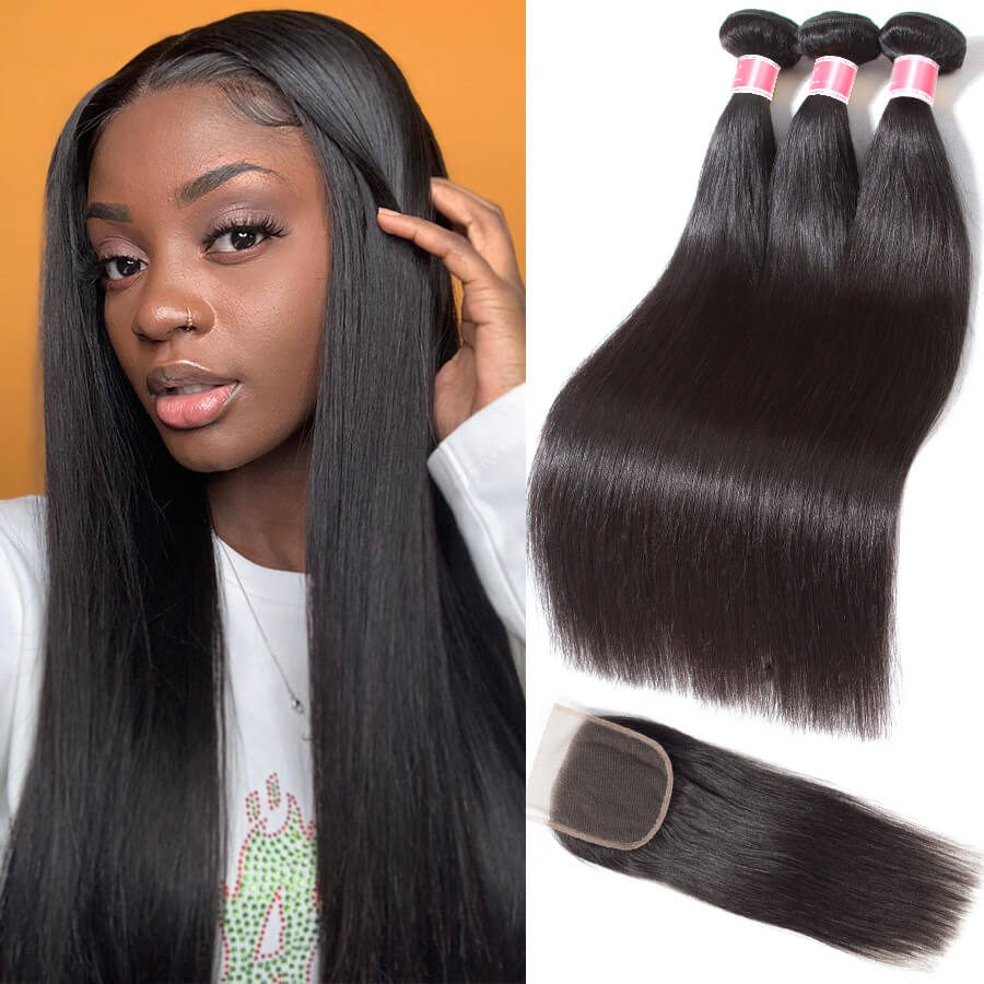 4 human hair bundles with outlet closure