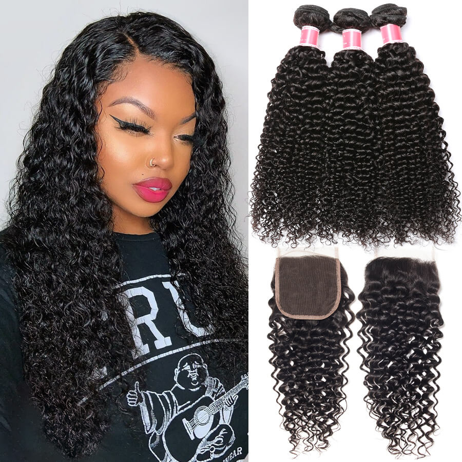 Human hair 4 bundles with closure hotsell