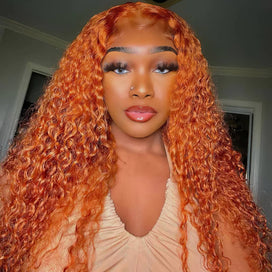 Ginger Curly Wig 13x4 HD Lace Front Wigs Colored Human Hair Lace Front Wigs With Pre Plucked