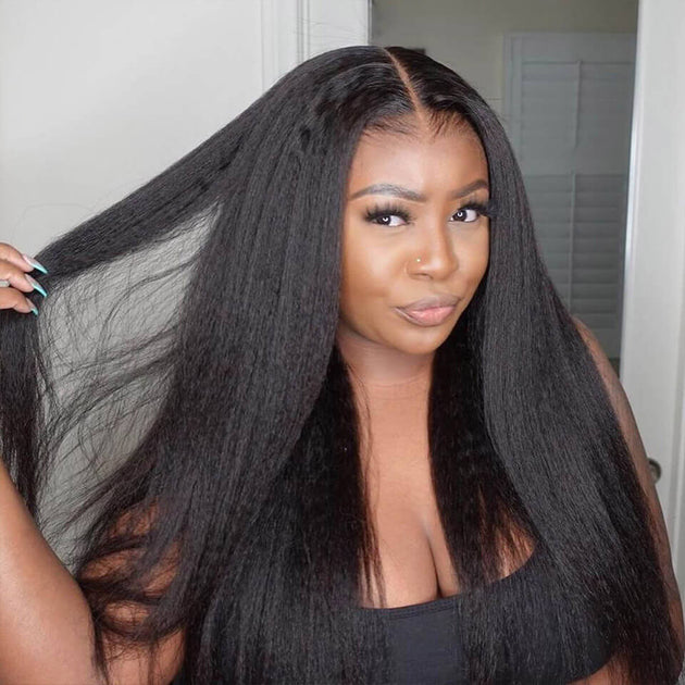 Kinky Straight 4x4/5x5 Pre Cut HD Lace Closure Human Hair Wig Ready ...