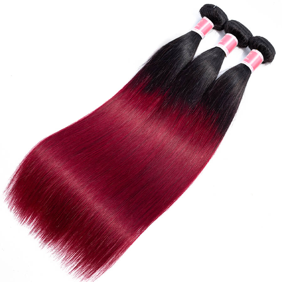 Ombre T1B 99J Brazilian Virgin Straight Hair 3 4 Bundles 10A Burgundy Hermosa Hair