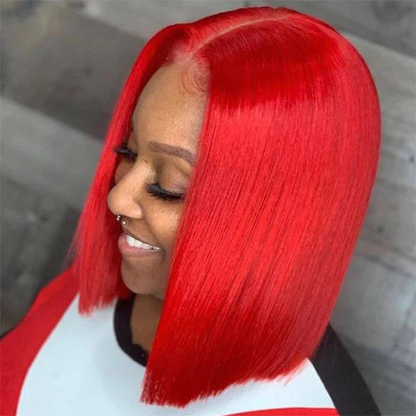 Red Bob Wig Straight 13x4 Lace Front Human Hair Wig Natural Hairline B Hermosa Hair