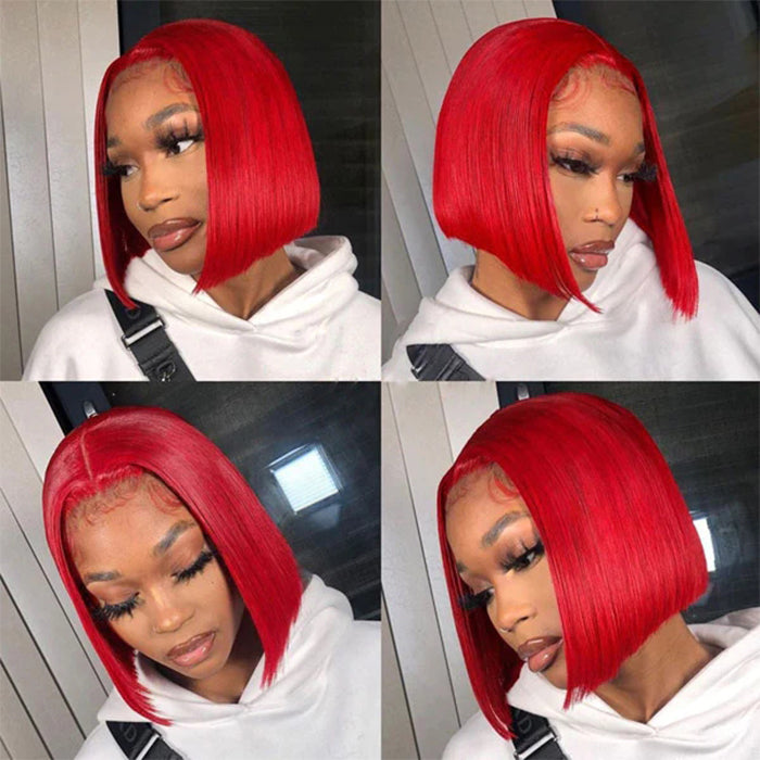 Red Bob Wig Straight 13x4 Lace Front Human Hair Wig Natural Hairline B Hermosa Hair